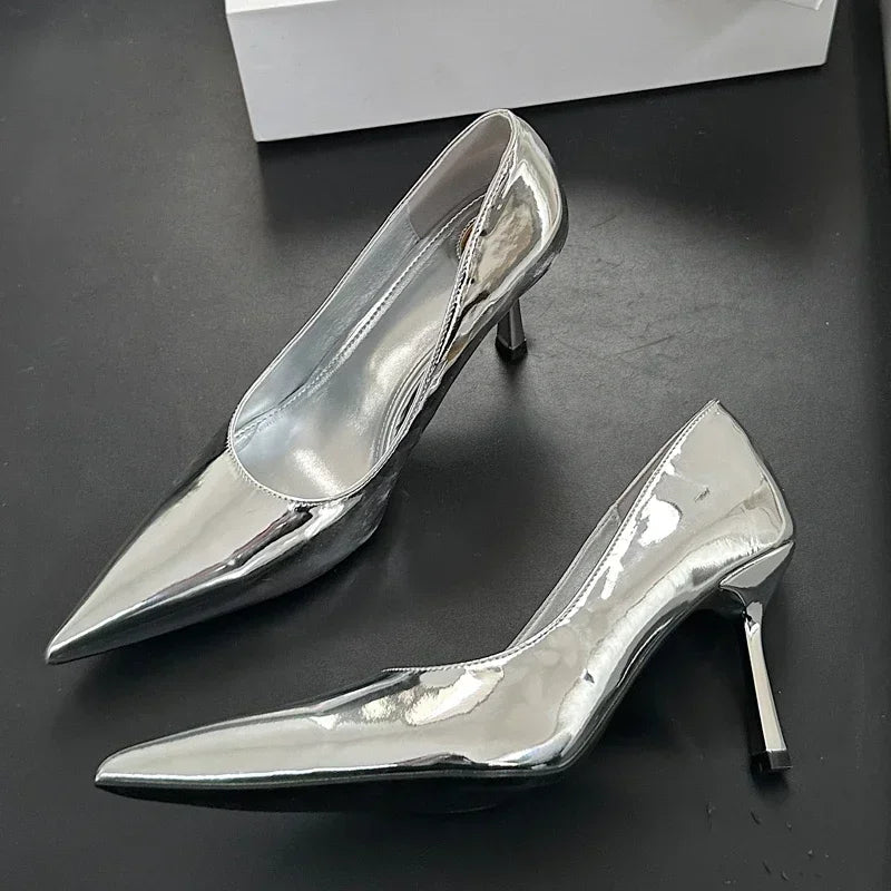 Patent Leather Pumps Pointed Toe Thin High Heels Party Shoes for Heeled Sandals Tacones De Mujer