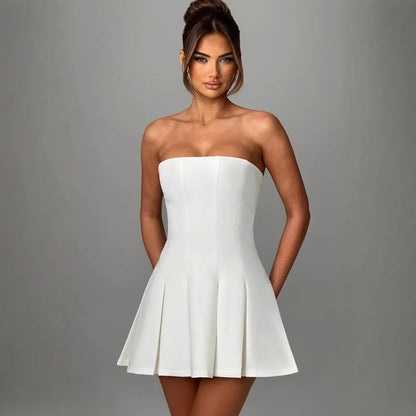 Strapless Bow Ruffle Gothic Mini Dress