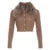 Y2k Brown Buttons Crop Sweater With Detachable Fur Collar Autumn 2000s Knitted Cardigan Slim Winter Outfits