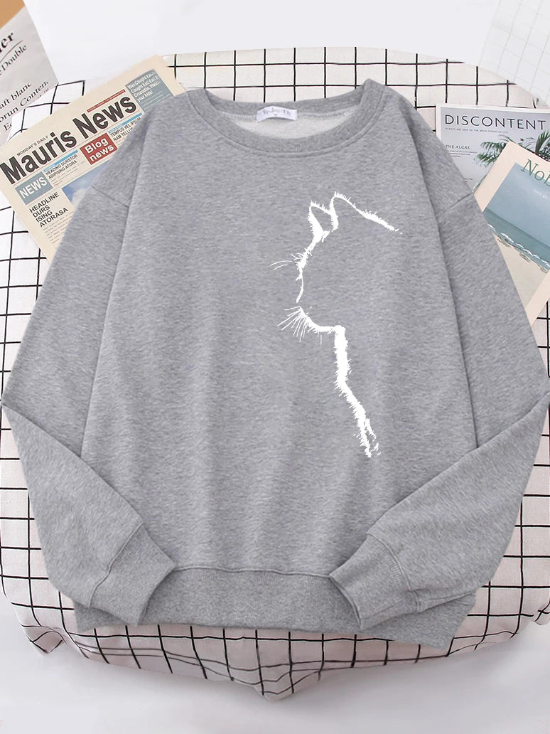 Simple Strokes of Cat Pet Print Hoody Shoulder Drop All-match Hoodies Simple S-xxl Hoodie Street Quality Clothing Female