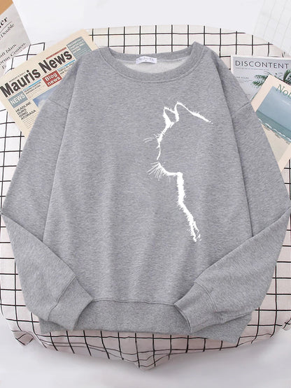 Simple Strokes of Cat Pet Print Hoody Shoulder Drop All-match Hoodies Simple S-xxl Hoodie Street Quality Clothing Female