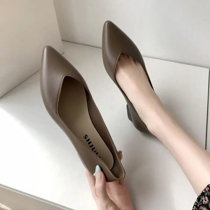 Black Office Shoes for Normal Leather Summer Footwear Low Heel Pointed Toe Young on Y2k