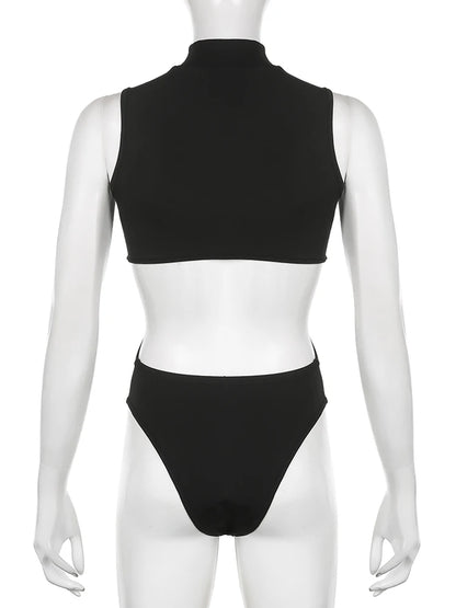 Hollow Out Bodysuit Rave Clubwear Sleeveless Backless Black Skinny Rompers Female Night Out Bodysuits Outfits