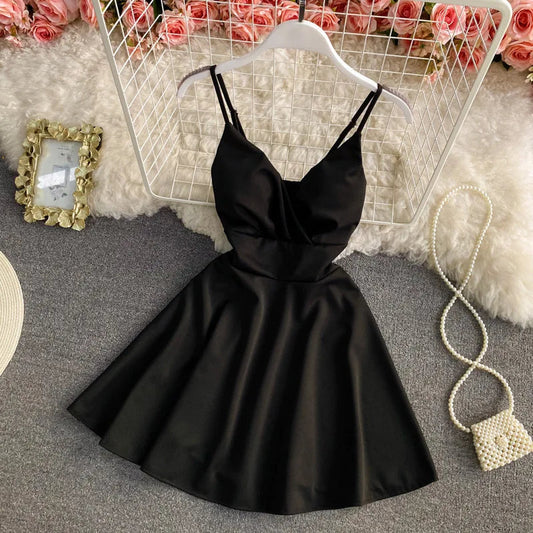 Kylethomasw Backless Club Dresses Hepburn Black Mini Dress High Waist a Line Slim Woman Dress Robe Femme