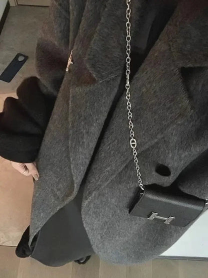 New Wool Blend Coat Mid Long Woolen Blazer Thick Warm Blouse Overcoat Office Lady Tops Autumn Winter