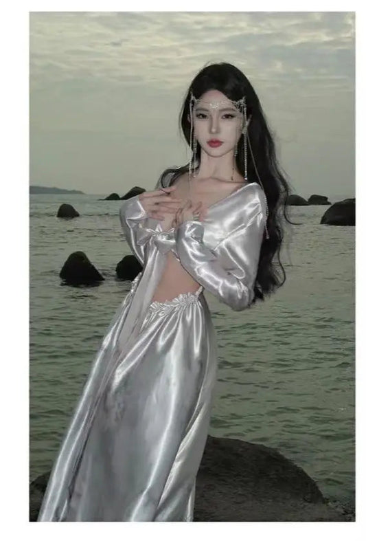 Acetate Satin Dress for Summer New Birthday Adult Party Formal Dress Seaside Vacation Evening Long Dresses.