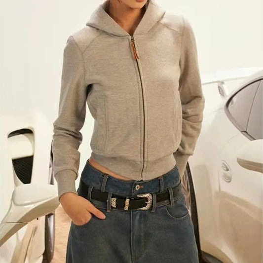 Cotton American Retro Hooded Short Sweater Coat Autumn New Sweatshirt Cardigan