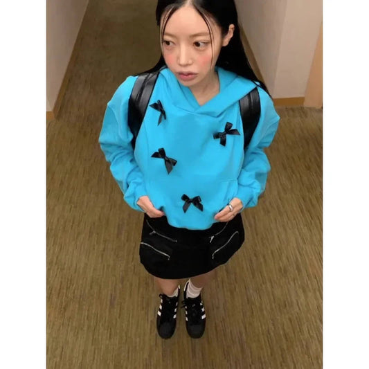 Autumn for Korean Style Bow Aesthetic Hoodie Sweatershirt Harajuku Coat Gothic Emo Hippie Jacket Mall Goth