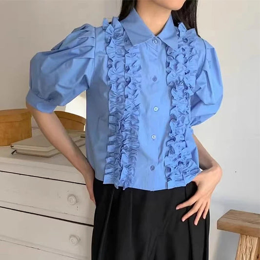 Puff Sleeve Shirts&blouses Ruffles Spring Summer Korean Blusas Mujer Camisas