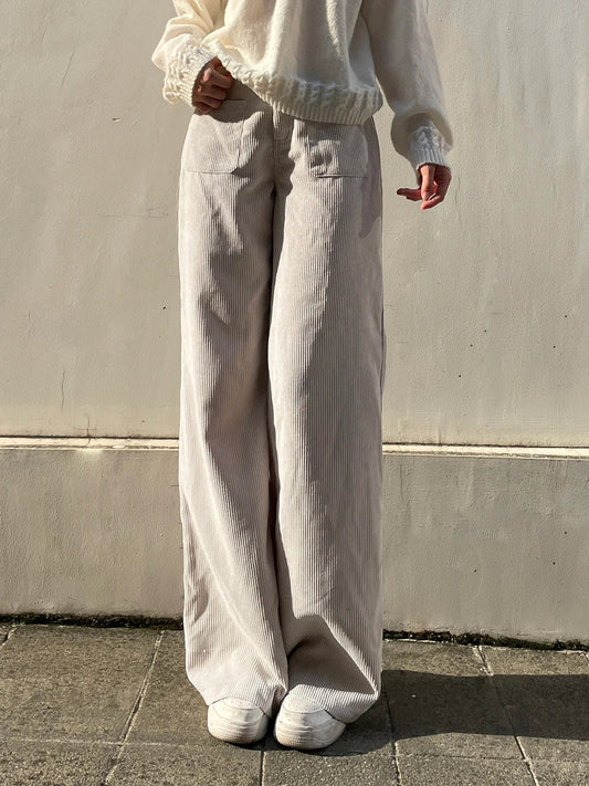 Causal All-match Basic Corduroy Pants Gentle Loose Wide Leg Pants Simple High Autumn New