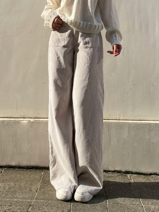 Causal All-match Basic Corduroy Pants Gentle Loose Wide Leg Pants Simple High Autumn New