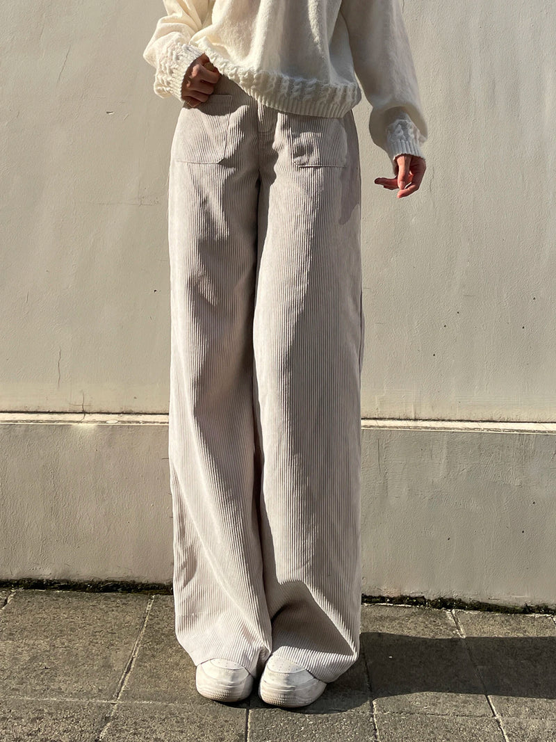 Causal All-match Basic Corduroy Pants Gentle Loose Wide Leg Pants Simple High Autumn New