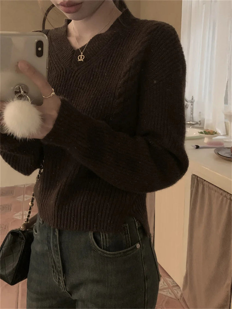 Minimalist Pullovers Sweaters Gentle Spring Slim Knitted Daily Office Lady