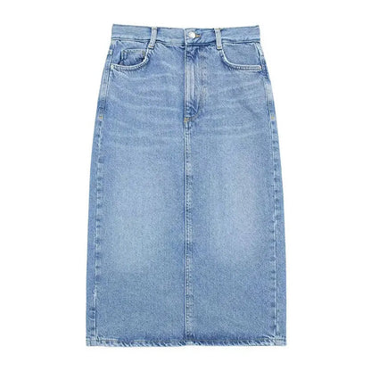 Summer Denim Skirt for High Waist Midi Skirts Zipper Female Slim Pencil Hem Slit Wrap Skirt