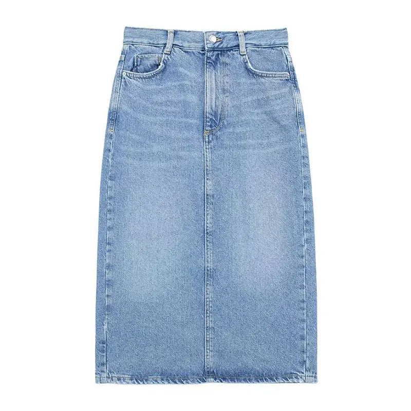 Summer Denim Skirt for High Waist Midi Skirts Zipper Female Slim Pencil Hem Slit Wrap Skirt