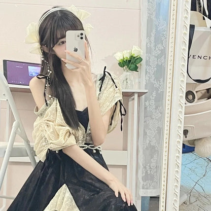Summer Fairy Green Evening Dress V Neck Lace Ruffles Midi Dress a Line Fluffy Sleeve Prom Party Gown