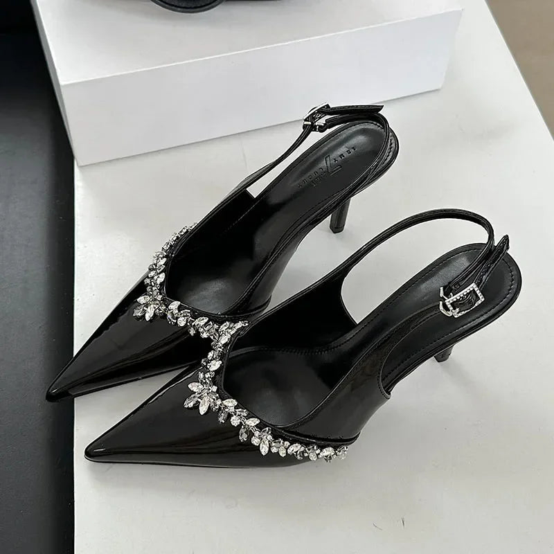 Crystal Pointed Toe High Heels Party Dress Shoes Brand Slingbacks Sandals Pumps