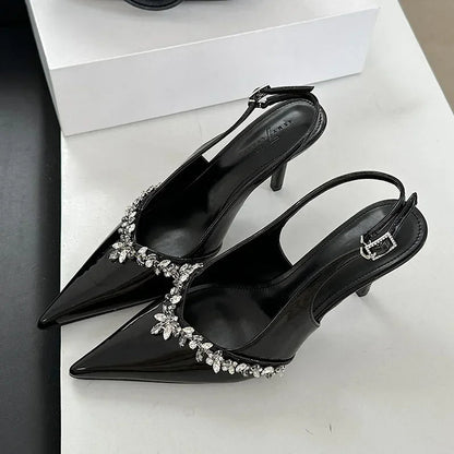 Crystal Pointed Toe High Heels Party Dress Shoes Brand Slingbacks Sandals Pumps