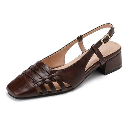 Design Sandals Square Toe Block Heels 3.5cm Back Buckle Strap Big Size 43 Dating Shoes 31 32