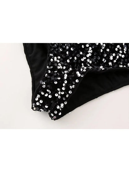 Sequins Shorts Spring Black Sparkling Party Shorts Elastic Waist Shorts