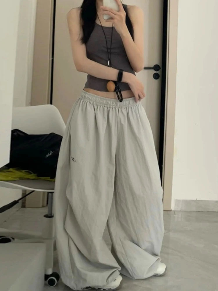 Baggy Jogging Pants Hip Hop Y2k Grey Embroidery Korean Straight Leg Sport Trouser Harajuku Causal Bottoms