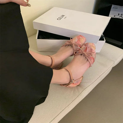 Summer Lace Hollow Mary Jane Shoes Square Toe Ankle Strap Sandals Low Heel Wedding Designer Shoe Female