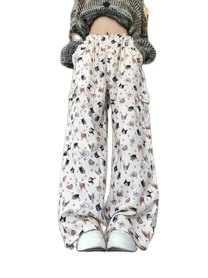 Retro Graffiti Design Sense Work Suit Pants 90s Hot Girl Y2k Straight Tube Sports Street Dance Wide Leg Pants
