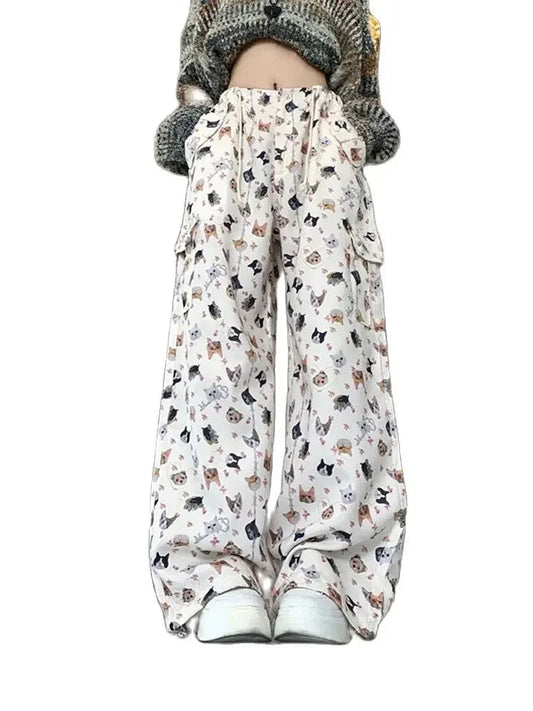 Retro Graffiti Design Sense Work Suit Pants 90s Hot Girl Y2k Straight Tube Sports Street Dance Wide Leg Pants