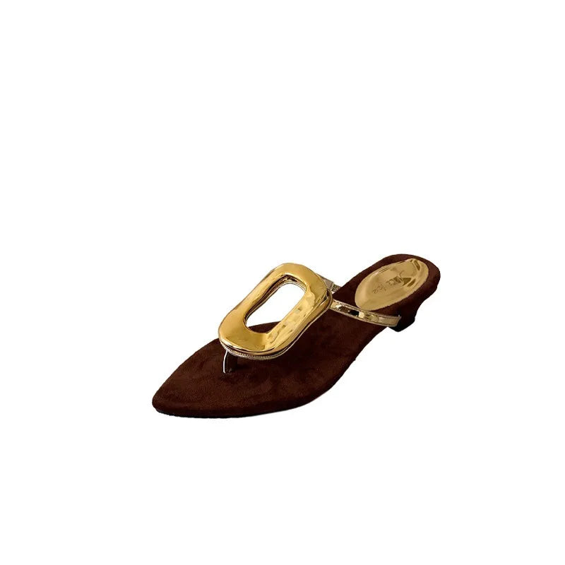 Shoes Rubber Flip Flops ' Slippers on a Wedge Pointed Toe Flock Rivet Heels Low Hawaiian High Pu Rome Slides Fabric