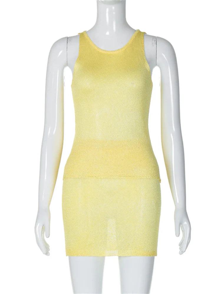 Knit Sweater 2 Piece-set Mini Skirt for Pullover Sleeveless Top and Skirt Sets Knitwear Outfits