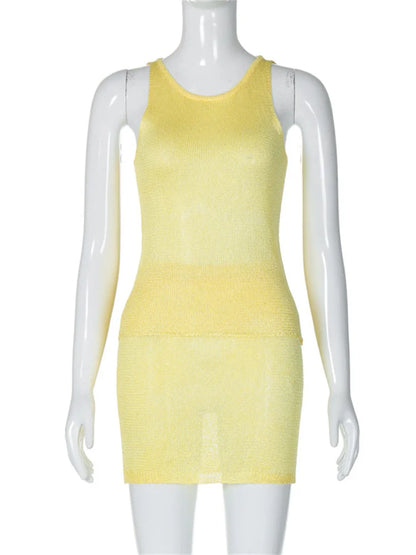 Knit Sweater 2 Piece-set Mini Skirt for Pullover Sleeveless Top and Skirt Sets Knitwear Outfits