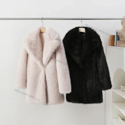 Lapels Faux Fur Coat Winter Brand Designer Fluffy Fox Fur Jacket Furry Overcoats Girl Stylish Long Outerwear