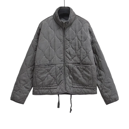Winter New ’s Clothing Style Commuting Leisure Warm Stand Collar Loose Pocket Diamond Grid Cotton Coat