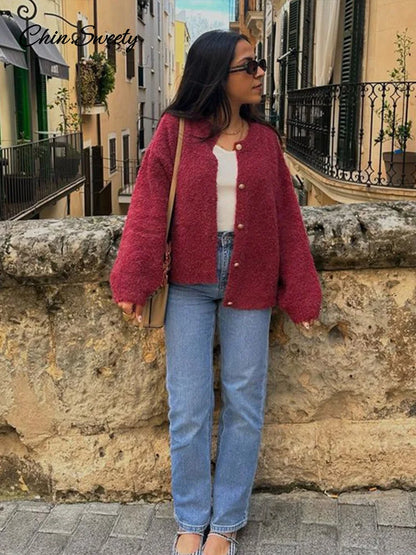 Long Sleeve Sweater Loose Single-breasted Round Neck Cardigan Spring Soft All-matching Outwear