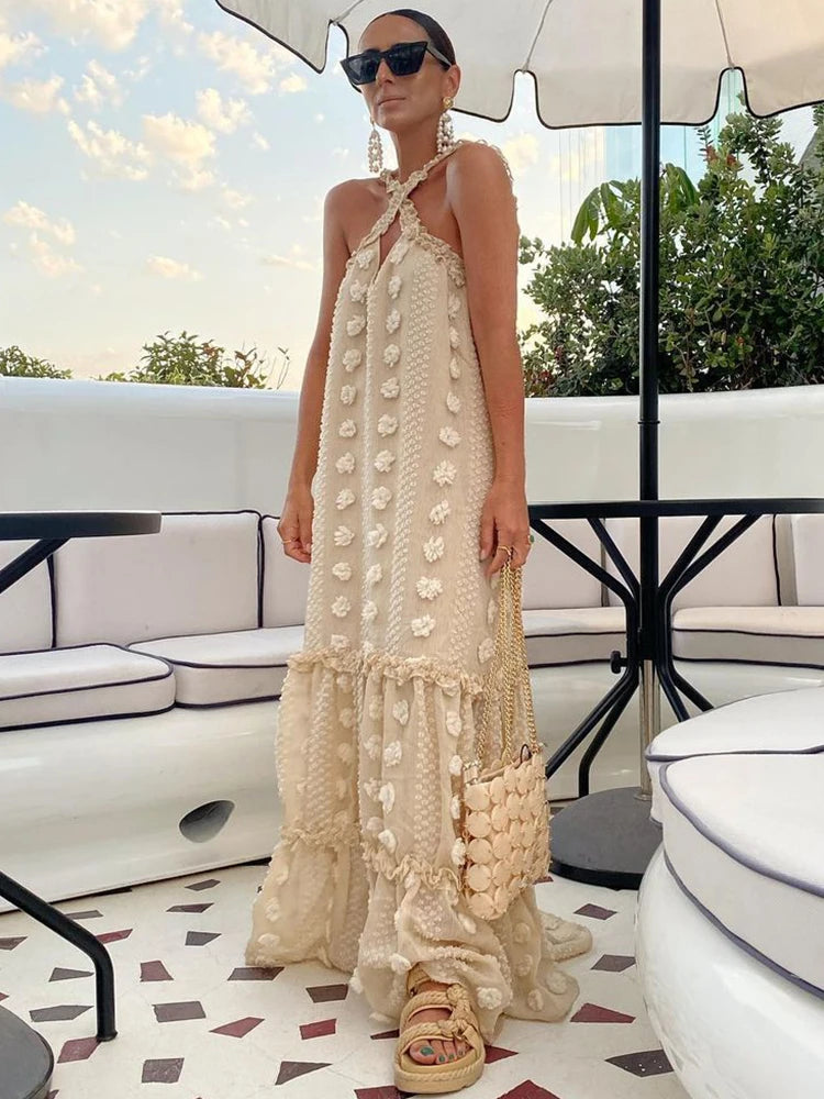 Flower Splice Baggy Maxi Dresses for Autumn New Loose Hollow Out Princess Dress Party Party Evening Dress