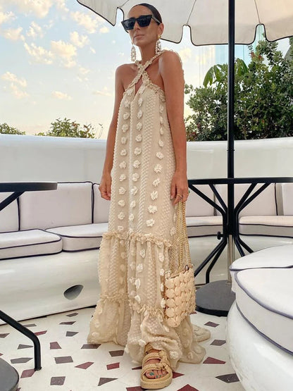 Flower Splice Baggy Maxi Dresses for Autumn New Loose Hollow Out Princess Dress Party Party Evening Dress