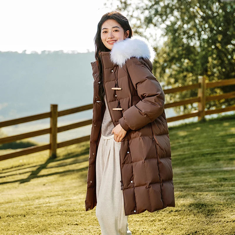 Down Jacket Long Length Three-proof Windproof Loose Winter New Warm Fur Collar Hooded Coat Down Jacket