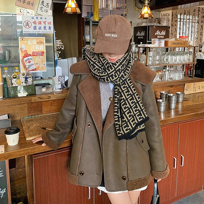 Sweet Hot Girl Lamb Wool Coat Winter Thick Turndown Collar Sueded Doublesided Fur Coat Female Clothes