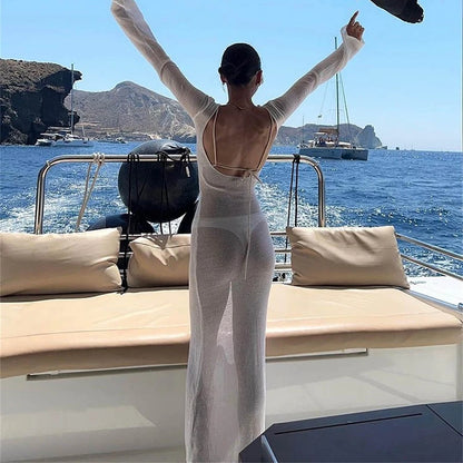 Beach Holiday Bikini Cover-ups Dress Sun Protection Bodycon Backless Long Dress Club Party Night