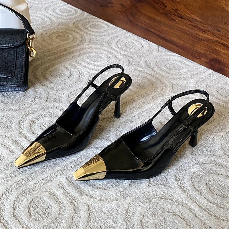 Shallow Pointed Toe Pumps Designer Leopard Print Thin High Heels Stripper Party Slingbacks Shoes