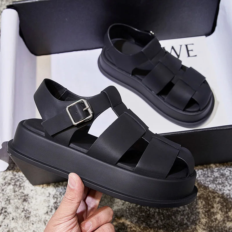 Summer Sandals New Roman Sandals Closed Toe Leisure Thick Soled Woven Shoes Sandals