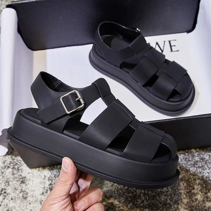 Summer Sandals New Roman Sandals Closed Toe Leisure Thick Soled Woven Shoes Sandals