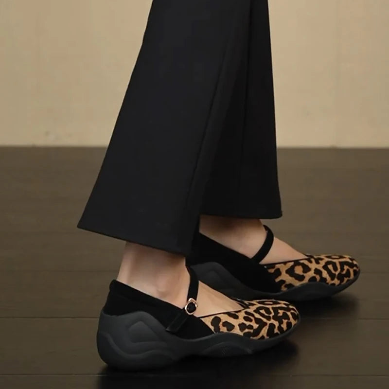 Spring Autumn Leopard Internal Elevation Mary Jane Shoes Comfrot Shallow Shoes Casaul Sport Footwear