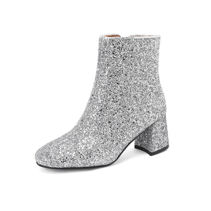 Big Size 48 49 50 Gold Silver Blue Sequined Cloth Glitter Winter Shoes Chunky High Heels Bling Party Ankle Chelsea Boots
