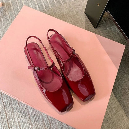 French Bag Head Mary Jane Sandals Oneword Buckle Belt Rear Empty Flatsoled Temperament Single Shoes