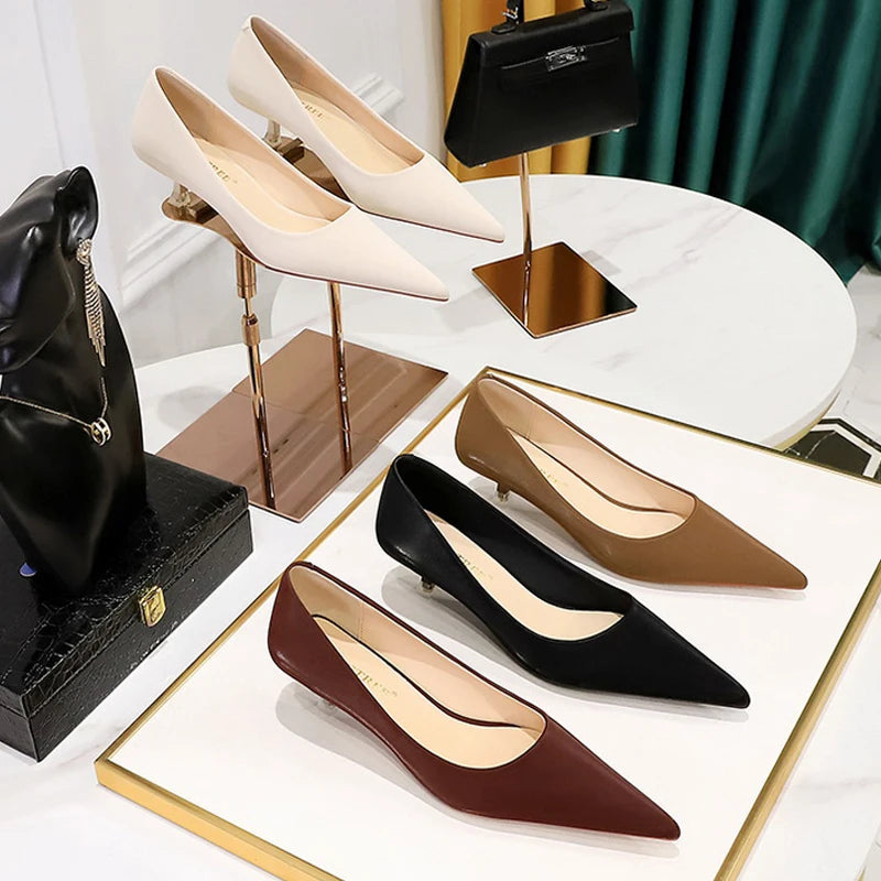 Shoes 4.5 Cm Heels Pointed Toe Woman Pumps Kitten Heels Large Size 34-43 Mid Heeled Female Shoes