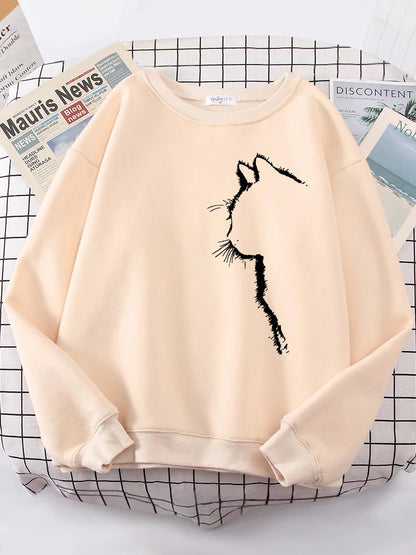 Simple Strokes of Cat Pet Print Hoody Shoulder Drop All-match Hoodies Simple S-xxl Hoodie Street Quality Clothing Female