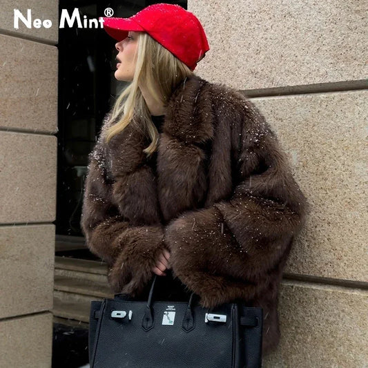 Winter Faux Fur Coat Brand Fluffy Fox Fur Outerwear Overcoat Girl Street Style Furry Warm Jacket