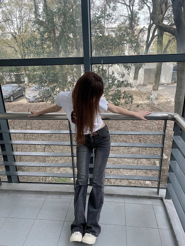 Woman Jeans Tight Bodycon Denim Low Waist Pants Straight Leg Gradient Color Tiedyed New Design Classical Allmat