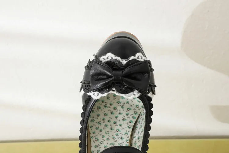Summer 2.5 Platform Bow Lace Princess Lolita Shoes Party 10cm High Heel Buckle Big Size 43